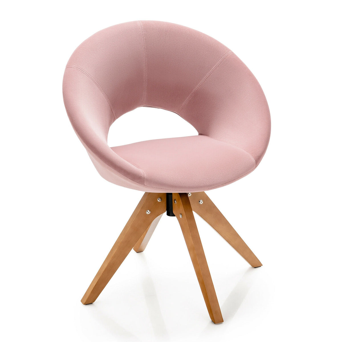 Swivel Accent Chair – Mid-Century Velvet, Oversized Seat, Pink