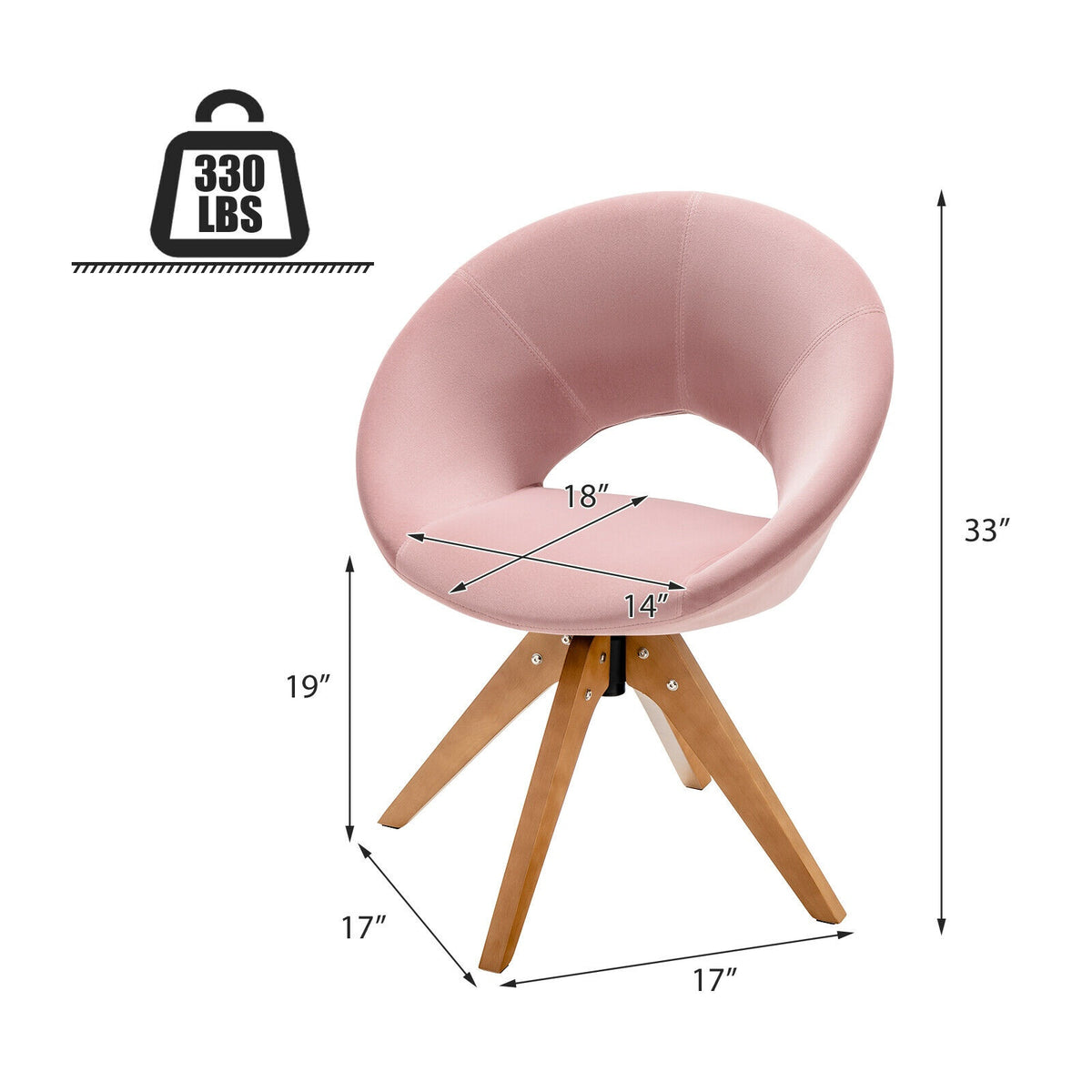 Swivel Accent Chair – Mid-Century Velvet, Oversized Seat, Pink