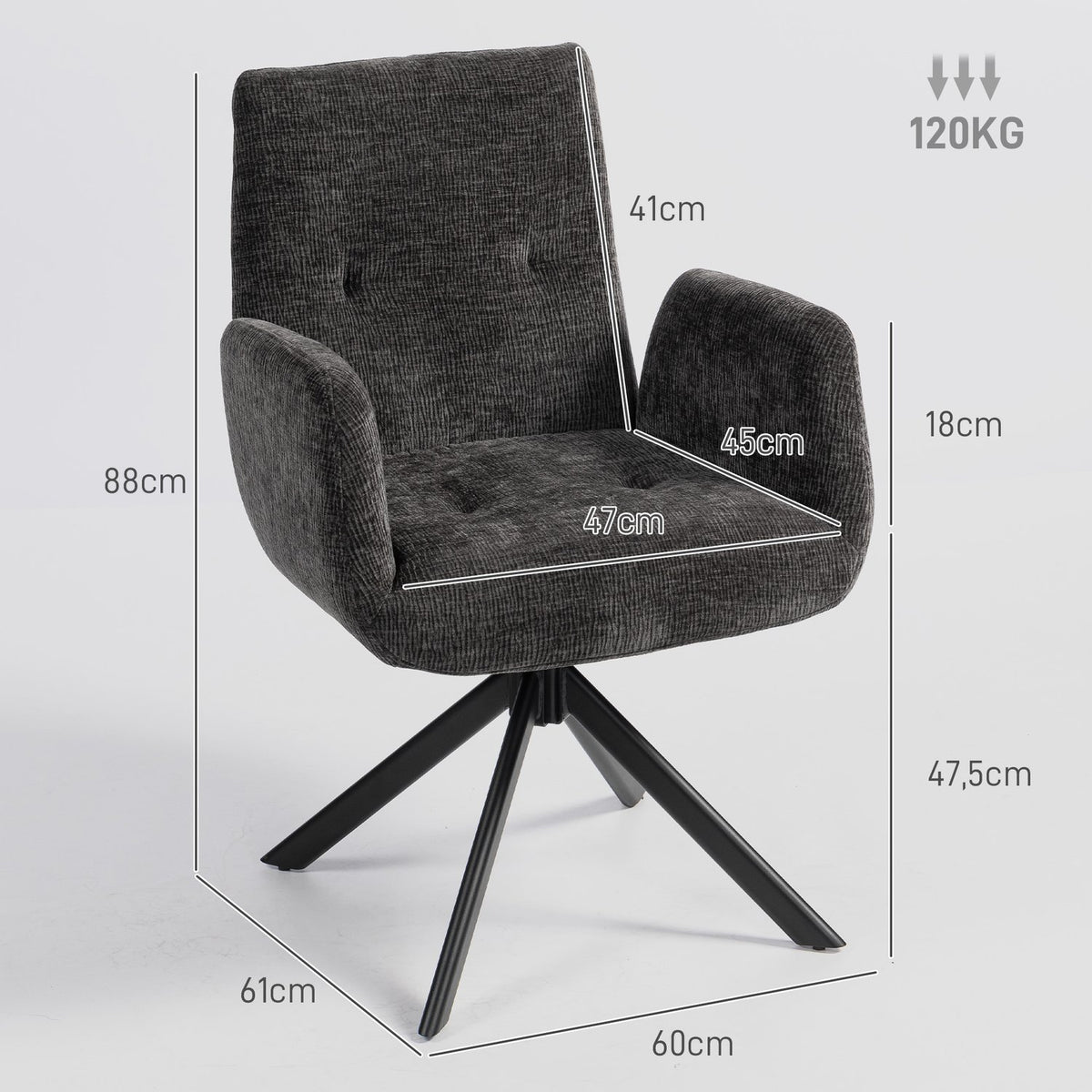 Swivel Accent Chair, Modern Design, Black, 120 kg Capacity