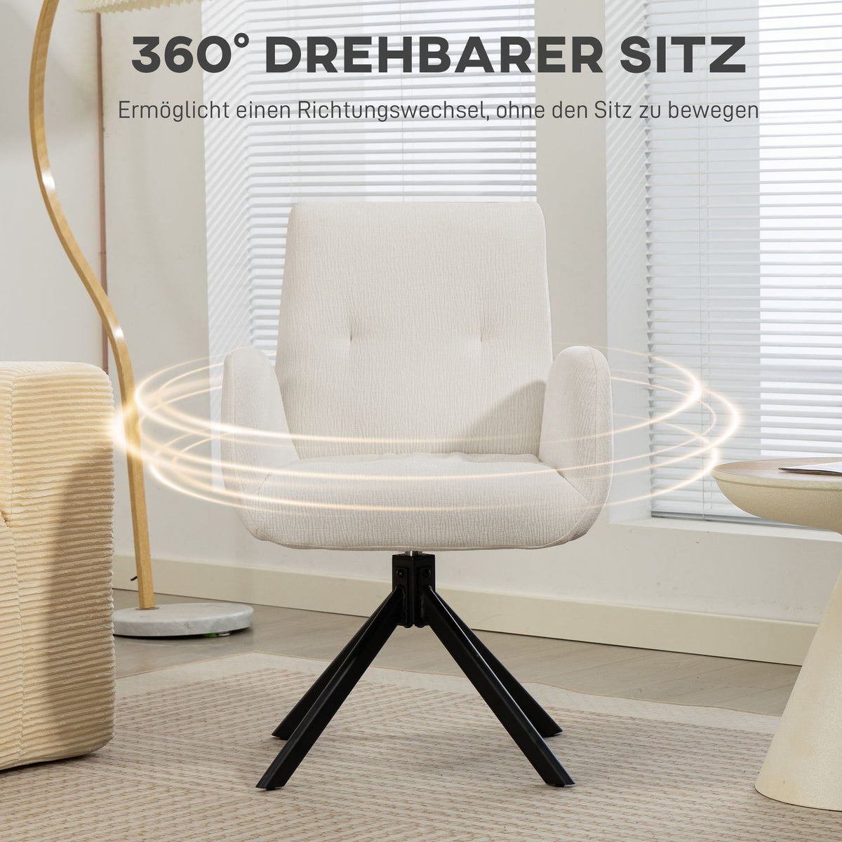 Swivel Accent Chair, Modern Design, Cream White, 120 kg Capacity