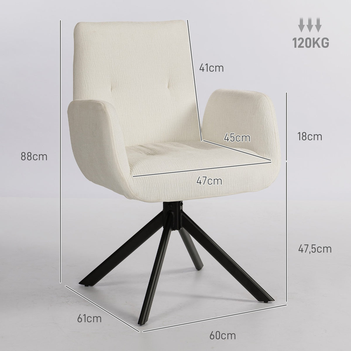 Swivel Accent Chair, Modern Design, Cream White, 120 kg Capacity
