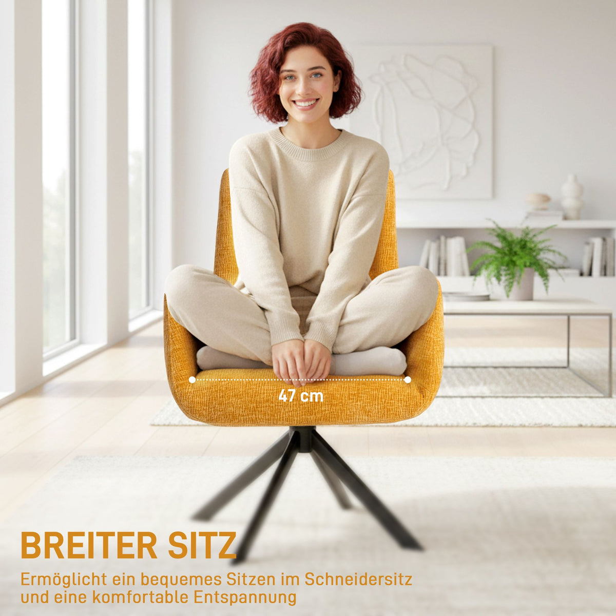 Swivel Accent Chair, Modern Design, Yellow, 120 kg Capacity