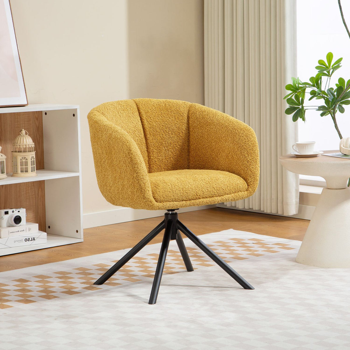 Swivel Armchair, Comfy Seat, Soft Cover, Yellow