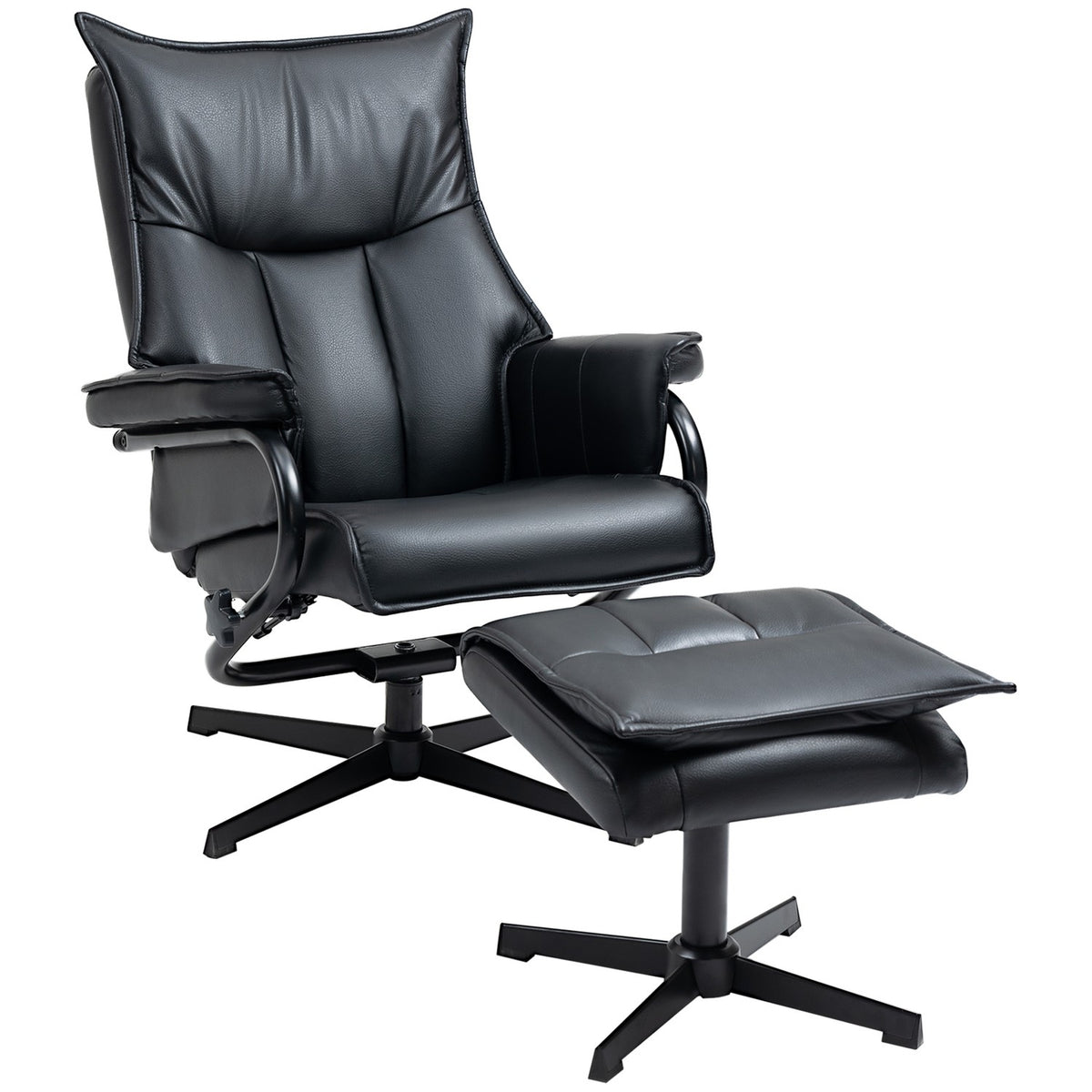 Swivel Armchair With Reclining Function, Tv Armchair, Relaxation Armchair With Stool, Tilting Backrest, Faux Leather, Steel, Black
