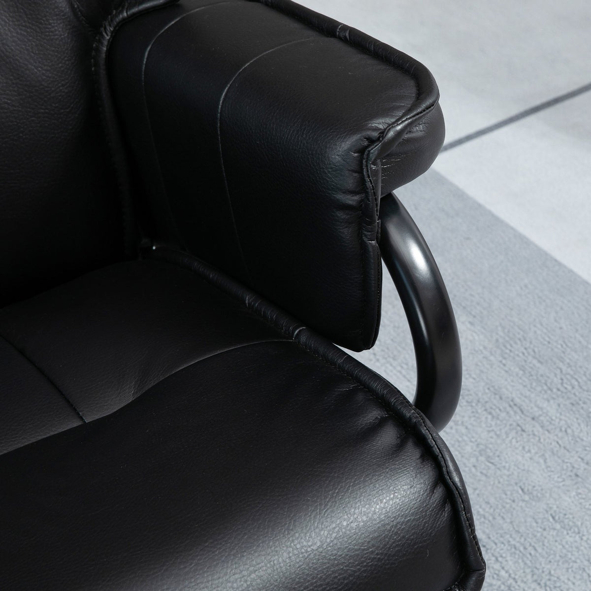 Swivel Armchair With Reclining Function, Tv Armchair, Relaxation Armchair With Stool, Tilting Backrest, Faux Leather, Steel, Black