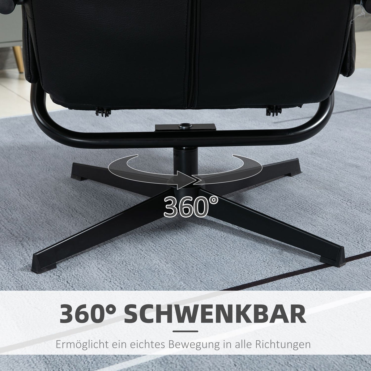 Swivel Armchair With Reclining Function, Tv Armchair, Relaxation Armchair With Stool, Tilting Backrest, Faux Leather, Steel, Black
