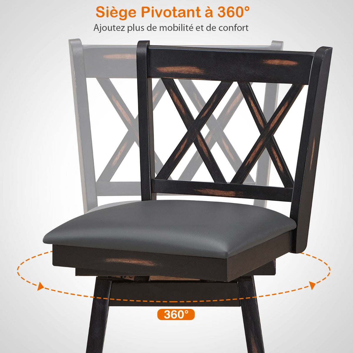 Swivel Bar Stools Set Of 2, Rubberwood, PVC Seat