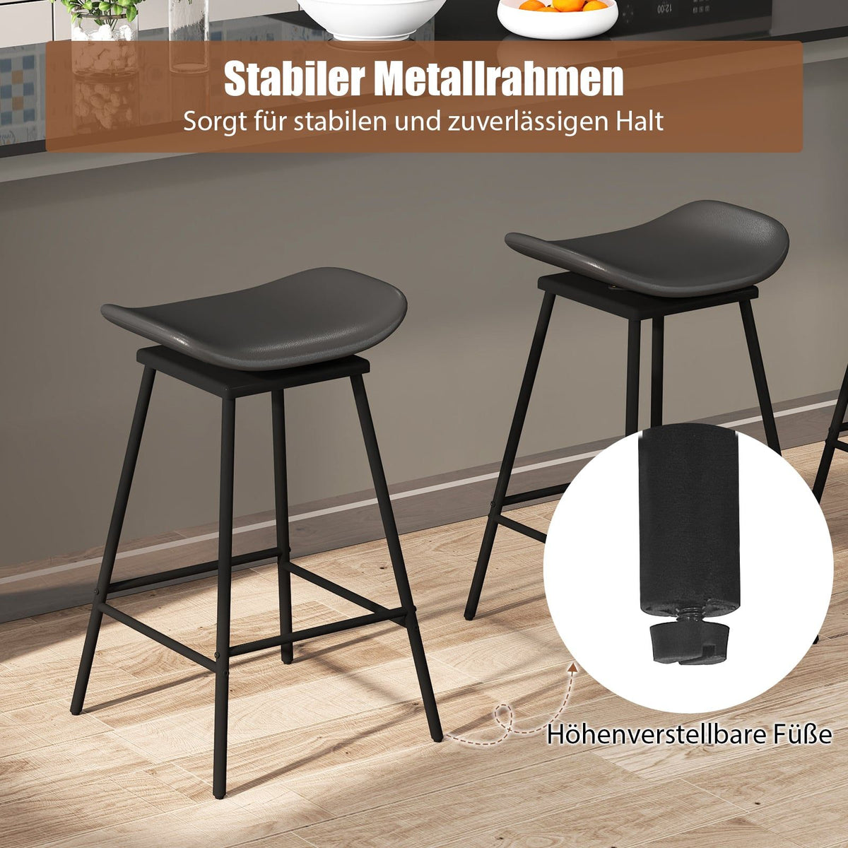 Swivel Bar Stools Set of 2, Black Faux Leather, 360 Rotation