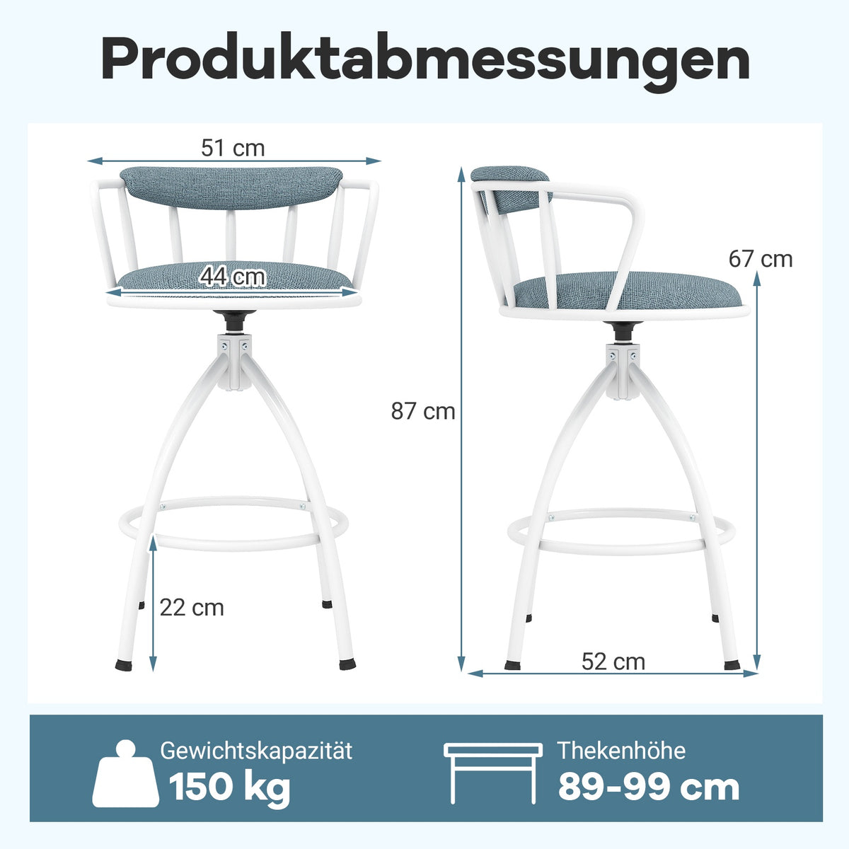 Swivel Bar Stools with Backrest & Footrest, Set of 2