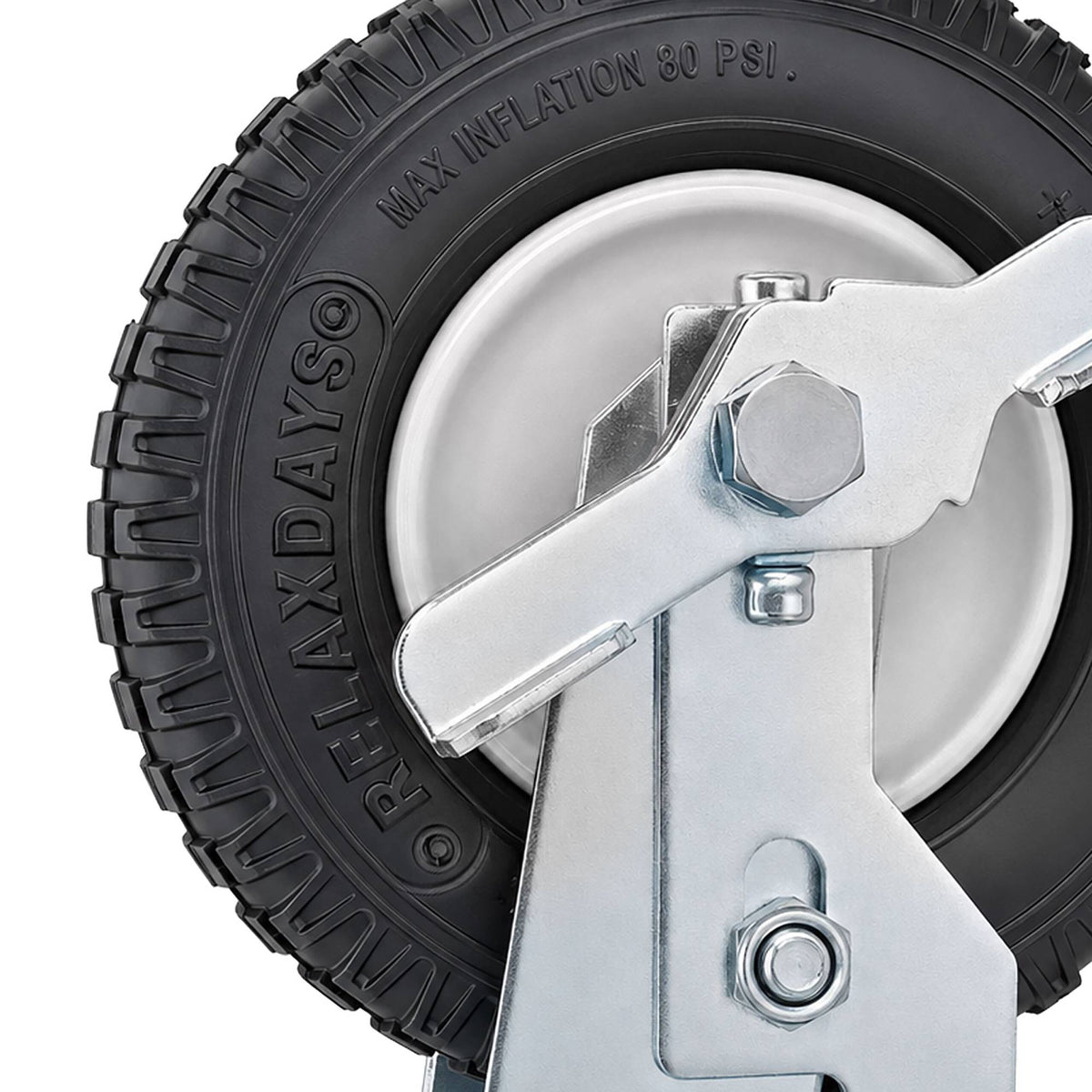 Swivel Castor Wheel w/ Brake, Pneumatic Tyre, Black-Silver