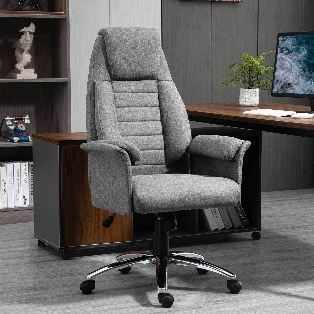 Swivel Chair Executive Chair Office Chair Desk Chair Height-Adjustable Fabric + Metal 68 X 69 X 116-126 Cm (Grey)