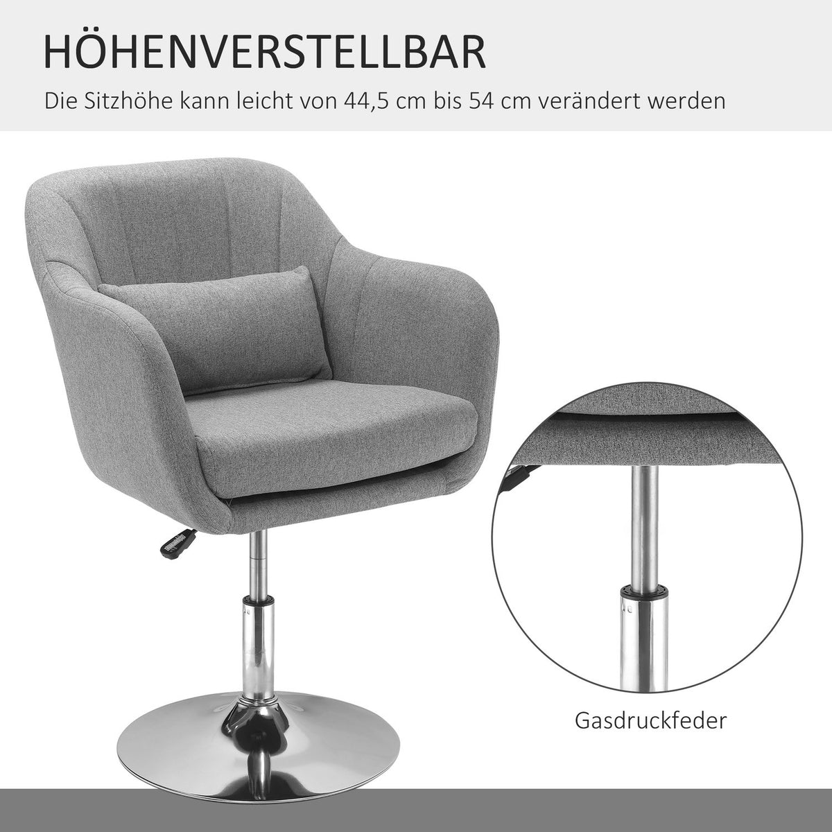 Swivel Chair, Height Adjustable Swivel Chair, Retro Accent Chair, Relax Chair with Back Cushion for Living Room, Linen, Gray