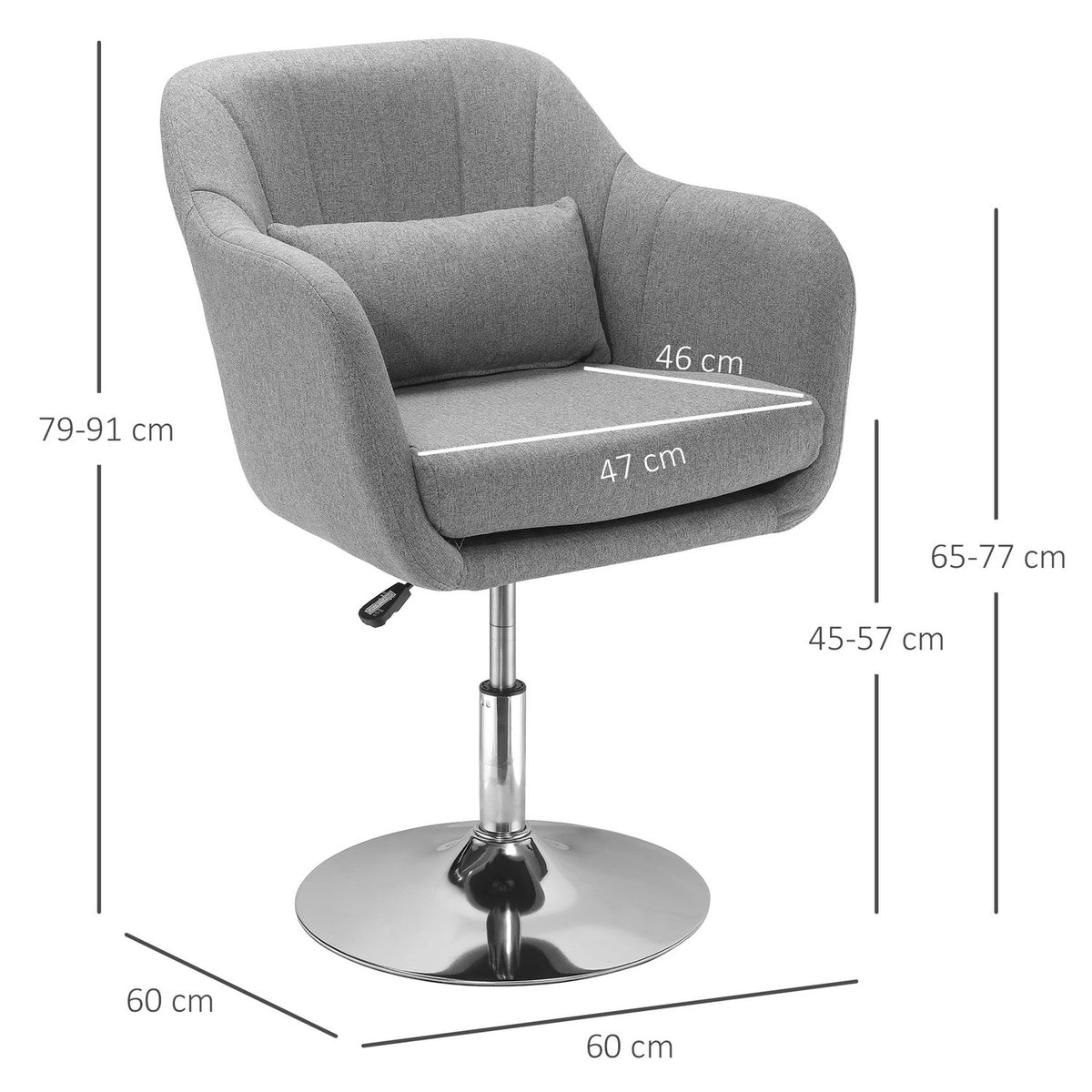 Swivel Chair, Height Adjustable Swivel Chair, Retro Accent Chair, Relax Chair with Back Cushion for Living Room, Linen, Gray