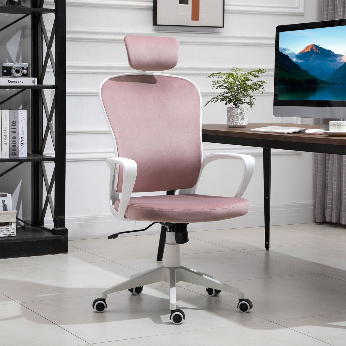 Swivel Chair Office Chair, Executive Chair, Ergonomic, Height Adjustable, Rocker Function, Armrest, Headrest, Pink, 63X64X118-128Cm