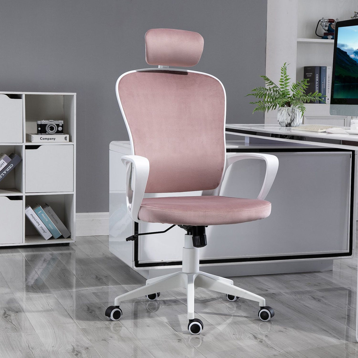Swivel Chair Office Chair, Executive Chair, Ergonomic, Height Adjustable, Rocker Function, Armrest, Headrest, Pink, 63X64X118-128Cm