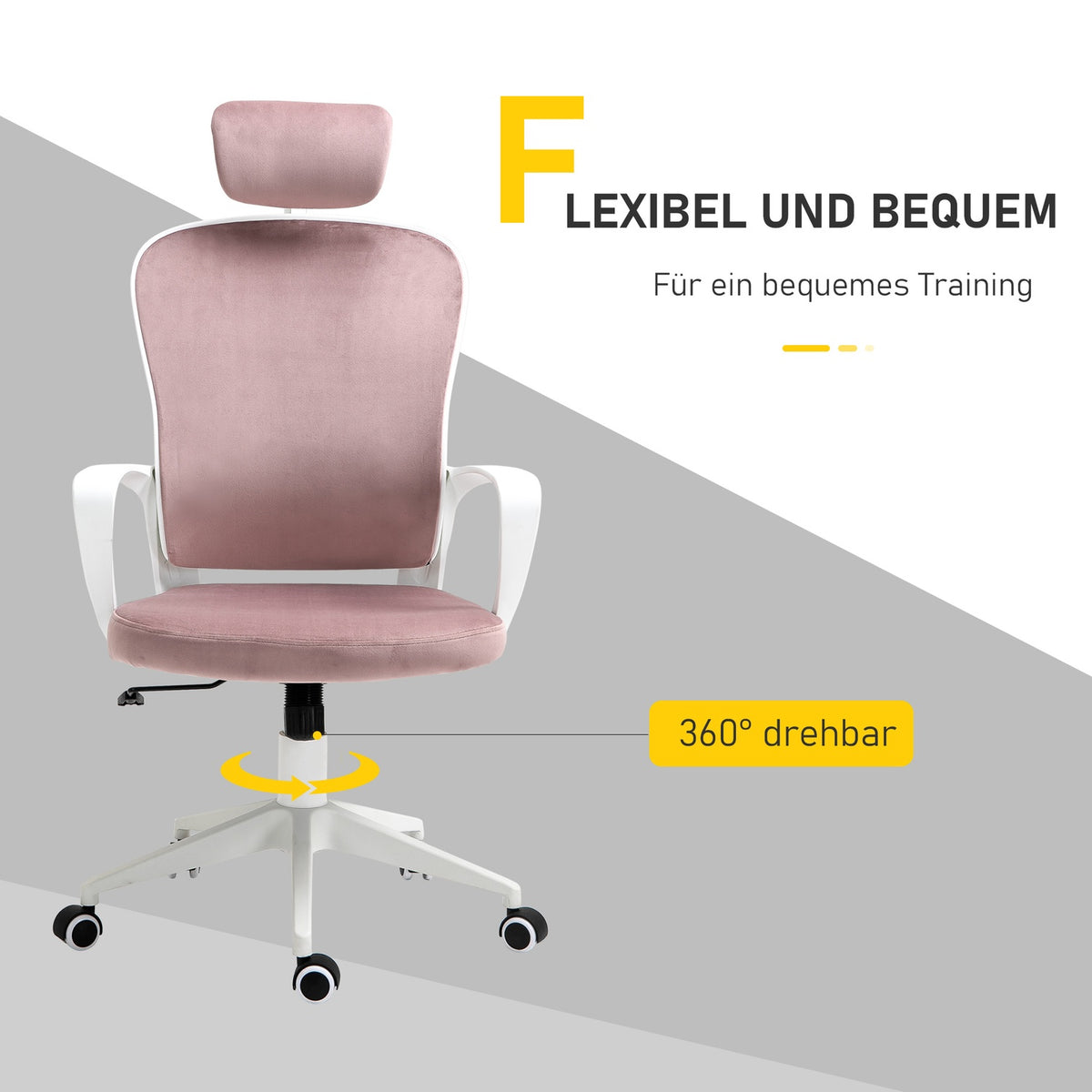 Swivel Chair Office Chair, Executive Chair, Ergonomic, Height Adjustable, Rocker Function, Armrest, Headrest, Pink, 63X64X118-128Cm