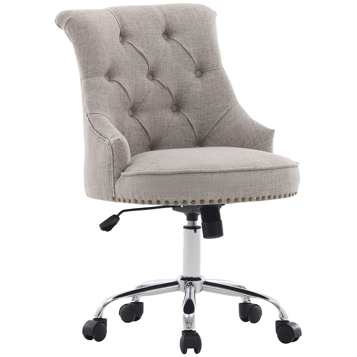 Swivel Chair, Upholstered Chair, Executive Chair With Wheels, 360° Rotatable, Height Adjustable, Linen, Metal, Light Gray, 54X65.5X(84-91)Cm