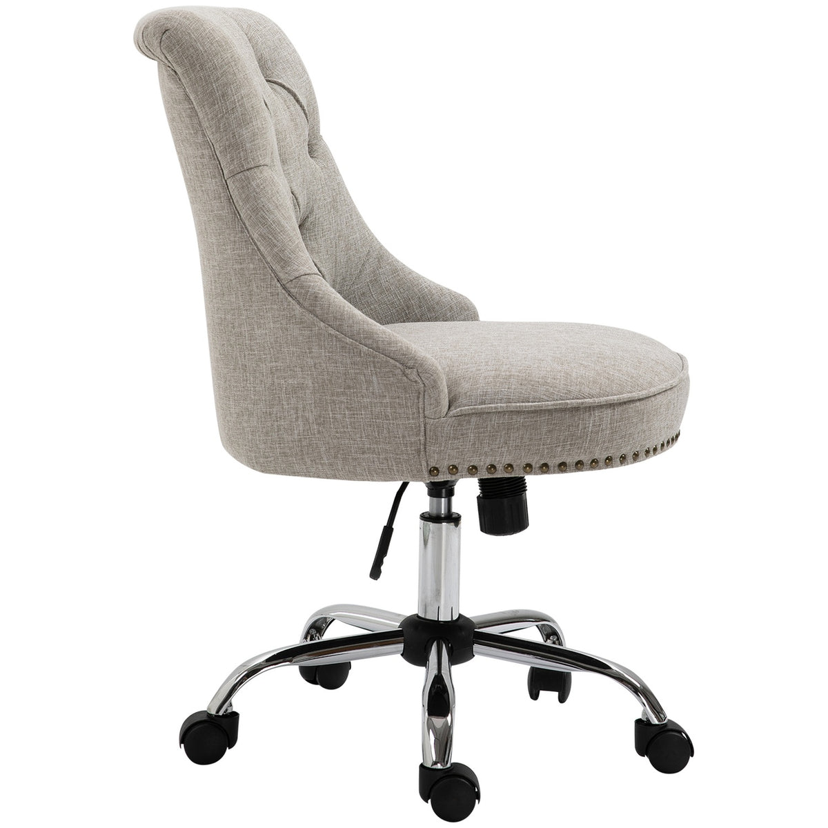 Swivel Chair, Upholstered Chair, Executive Chair With Wheels, 360° Rotatable, Height Adjustable, Linen, Metal, Light Gray, 54X65.5X(84-91)Cm