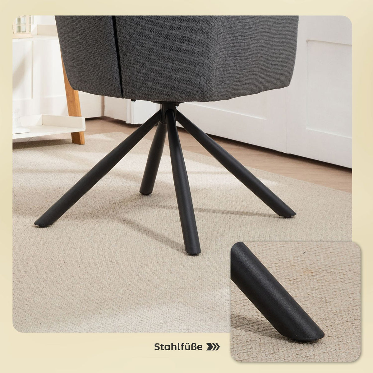Swivel Dining Chair, Grey, Padded Seat & Armrests