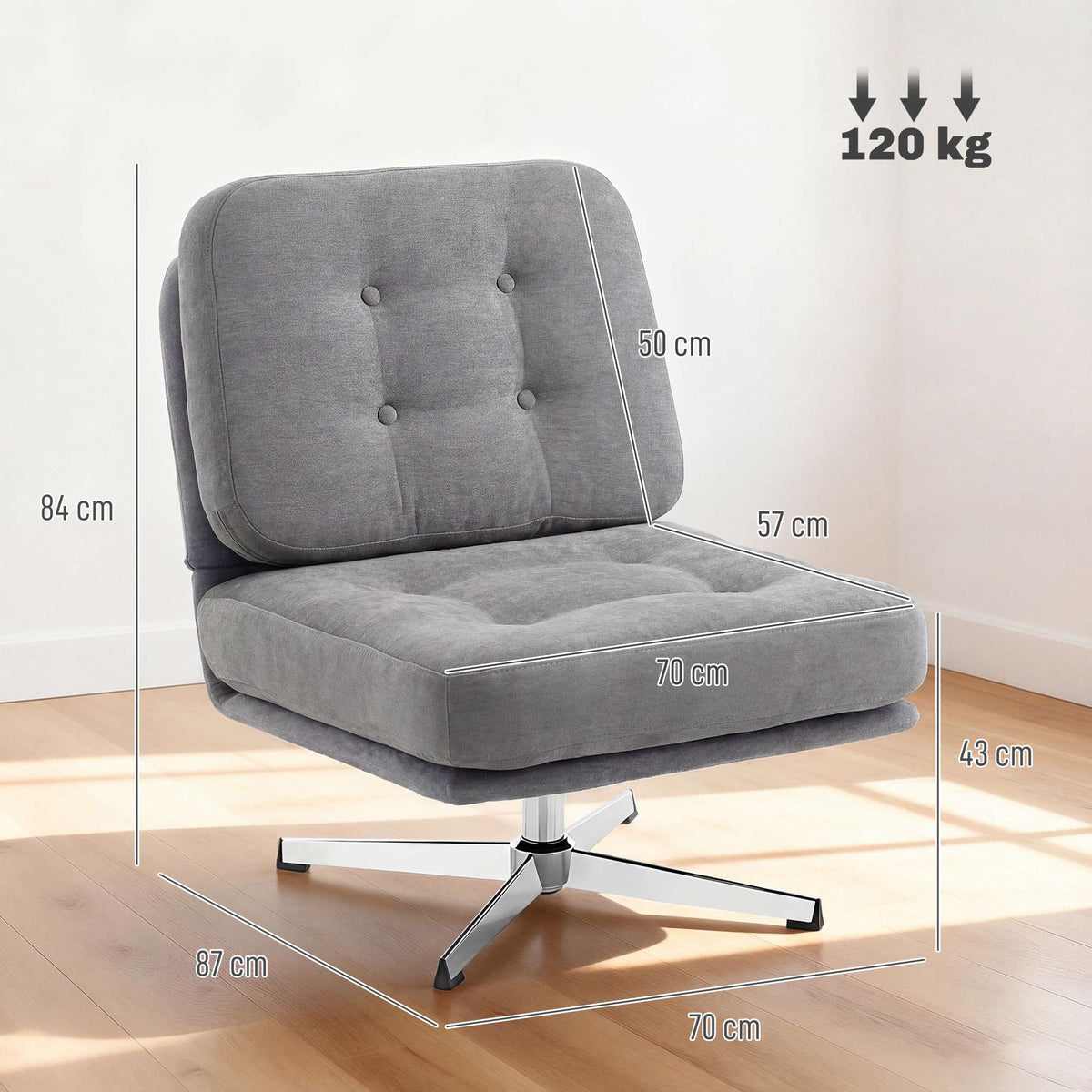 Swivel Lounge Chair, Chenille Fabric, 70 cm Seat