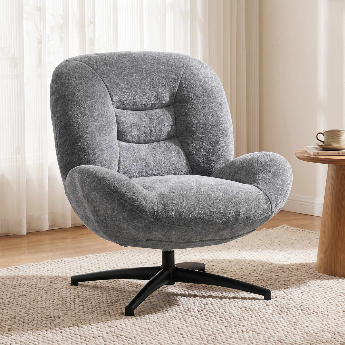 Swivel Lounge Chair, Dark Grey Chenille Fabric