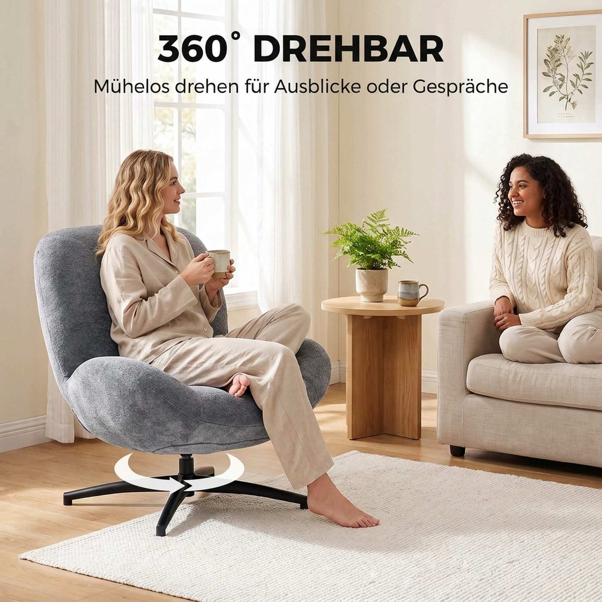 Swivel Lounge Chair, Dark Grey Chenille Fabric