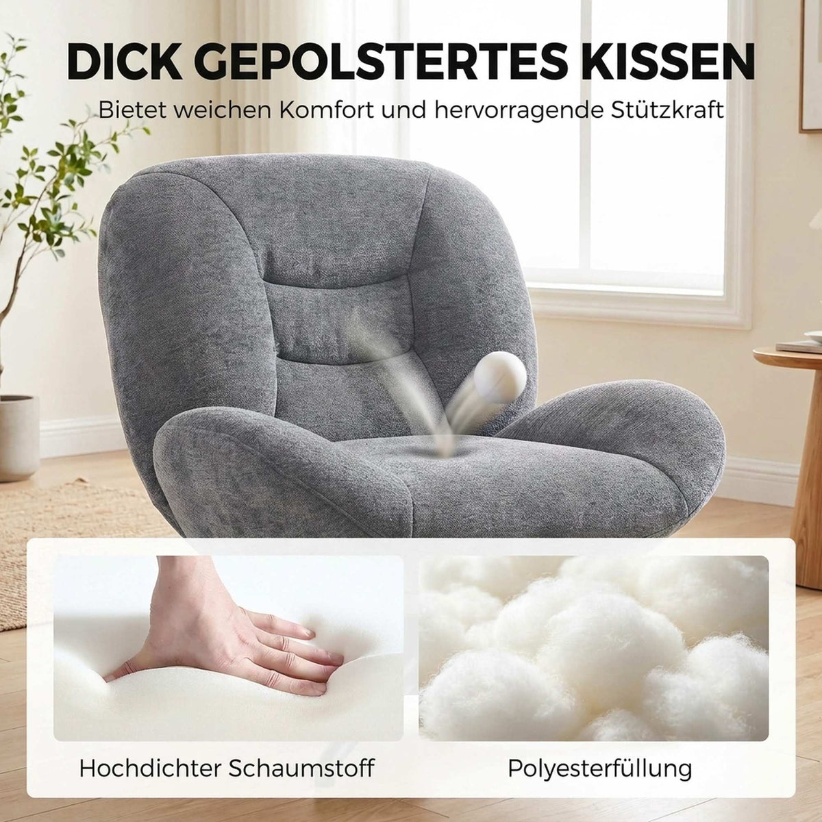 Swivel Lounge Chair, Dark Grey Chenille Fabric