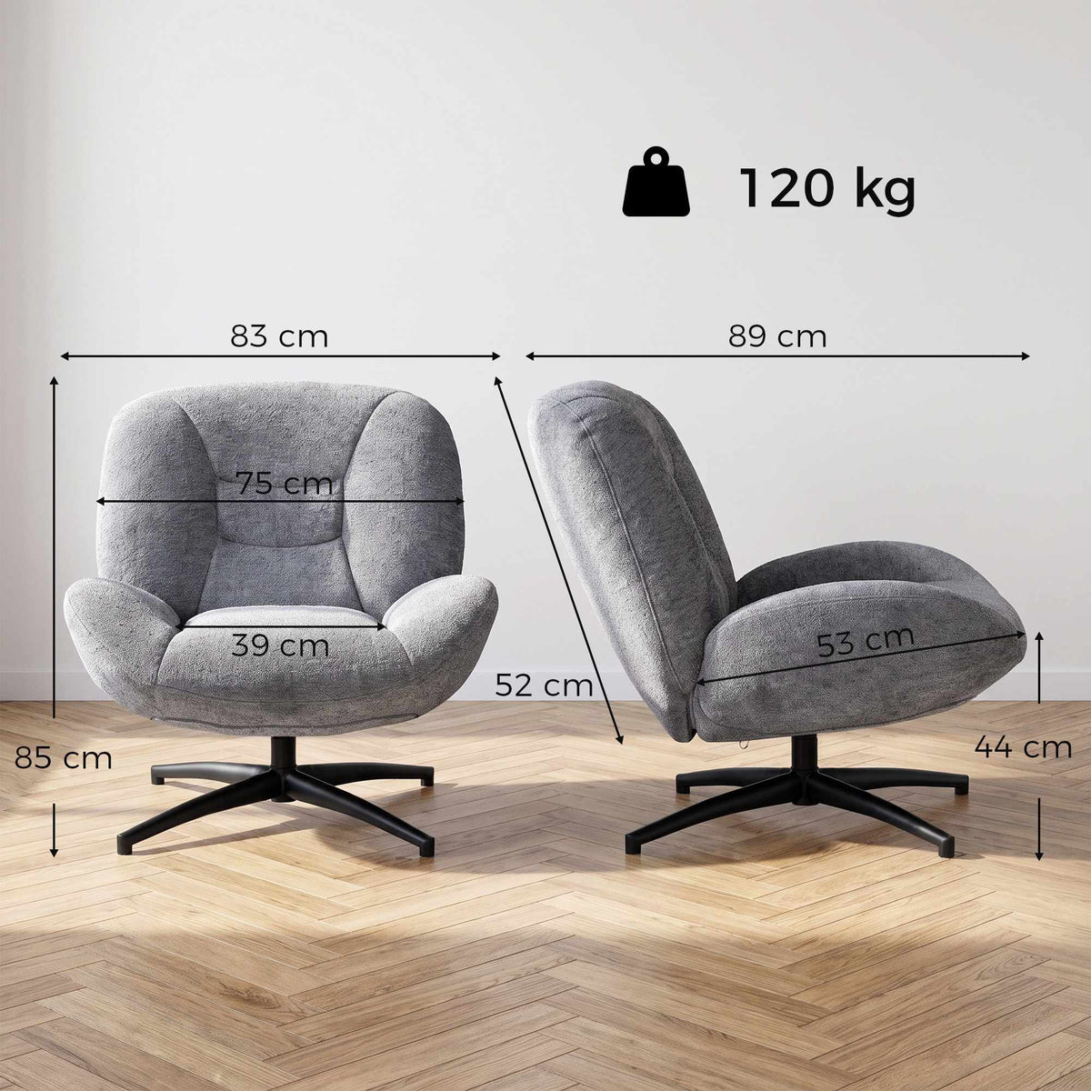 Swivel Lounge Chair, Dark Grey Chenille Fabric