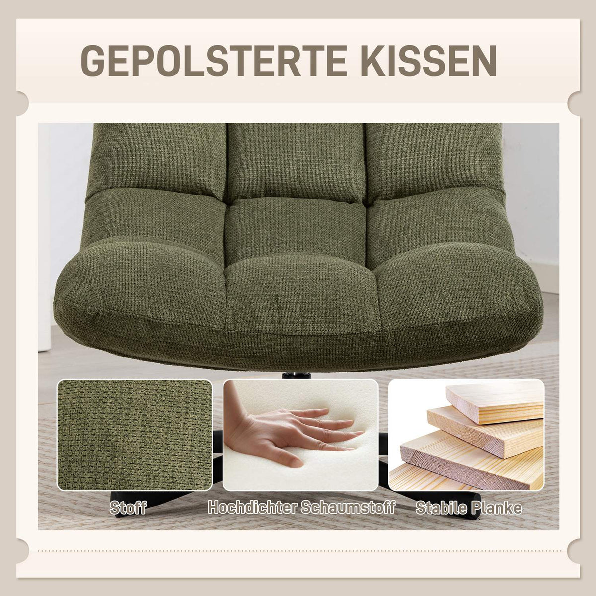 Swivel Lounge Chair, Wide Seat, Water-Resistant Chenille, Green