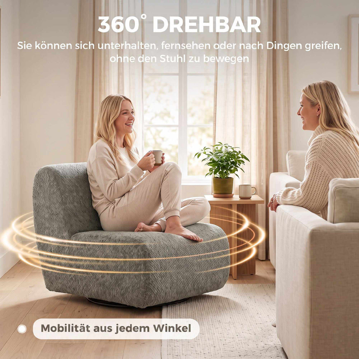 Swivel Lounge Chair with Chenille Cover, Grey, 360 Rotation