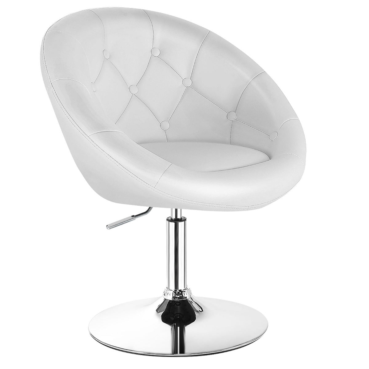Swivel Makeup Chair, PU Leather, Chrome Base, White
