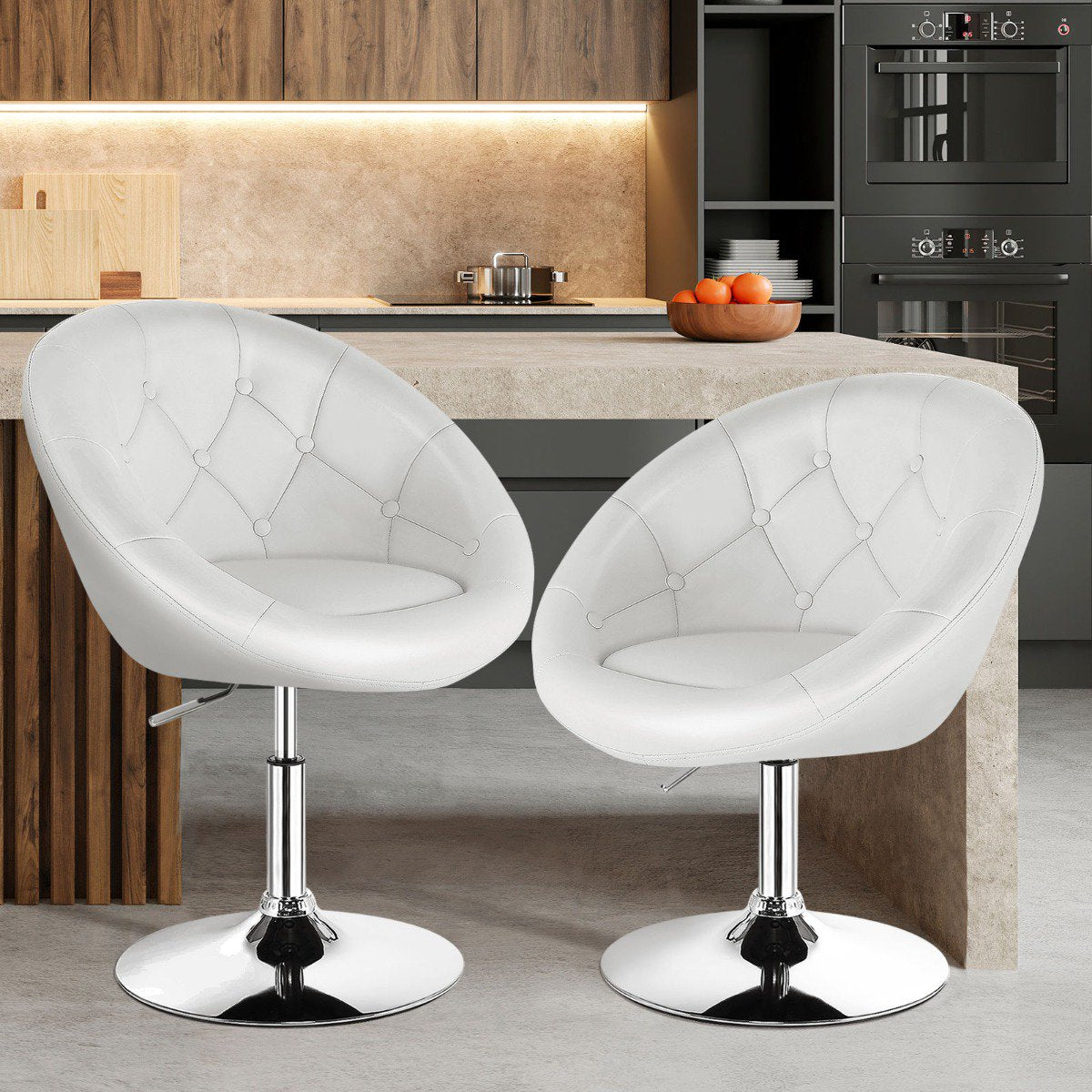 Swivel Makeup Chair, PU Leather, Chrome Base, White