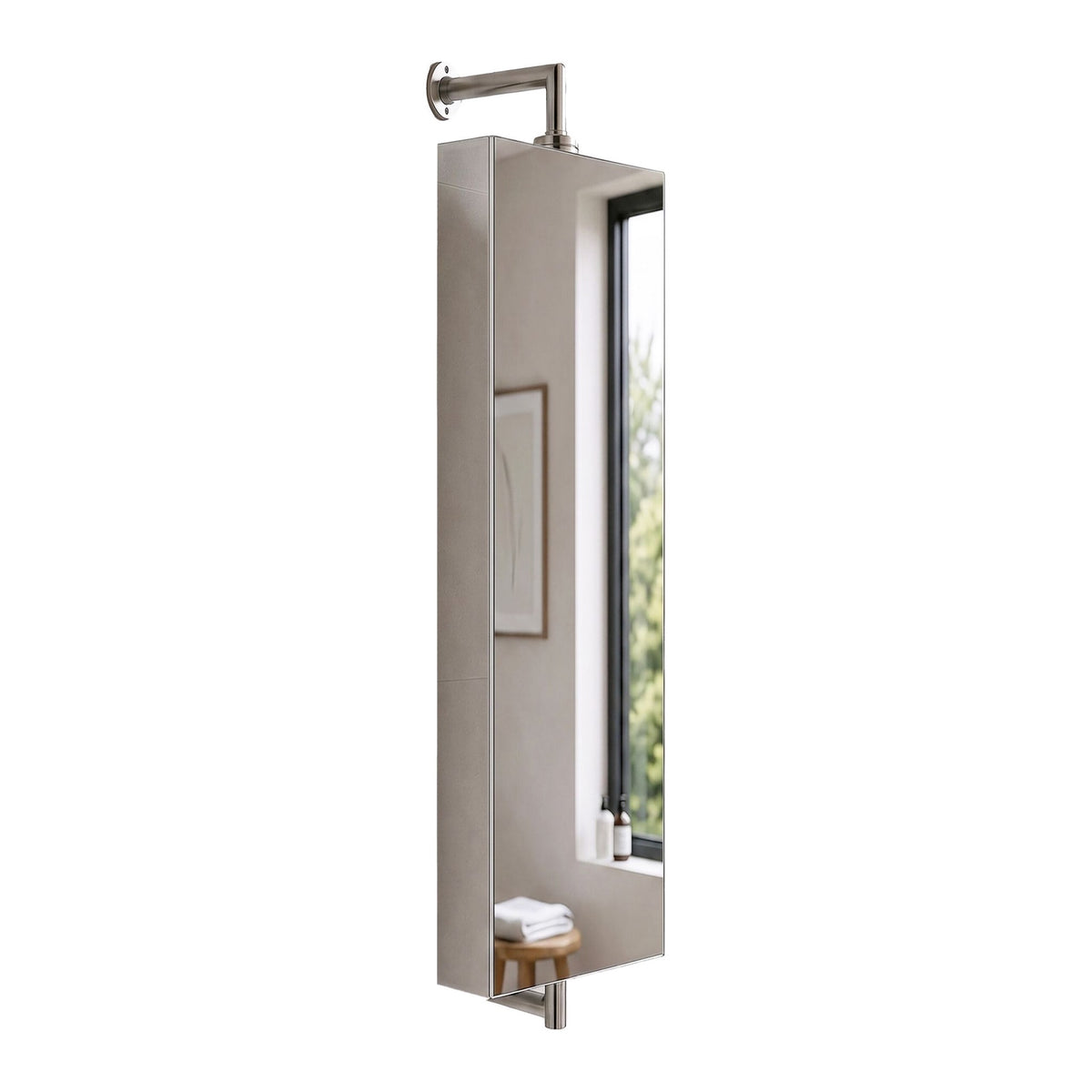 Swivel Mirror Cabinet, Stainless Steel, Wall-Mounted