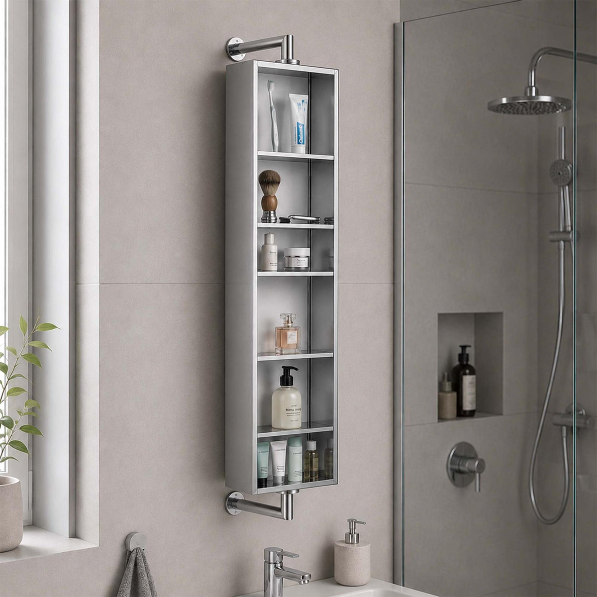 Swivel Mirror Cabinet, Stainless Steel, Wall-Mounted