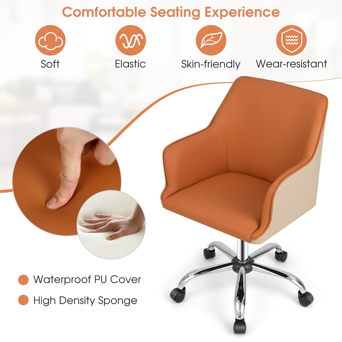 Swivel Office Chair, Adjustable Height, PU Leather
