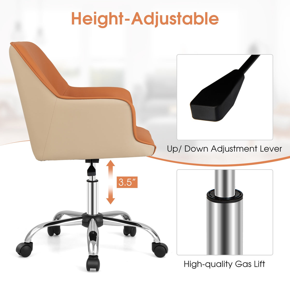 Swivel Office Chair, Adjustable Height, PU Leather
