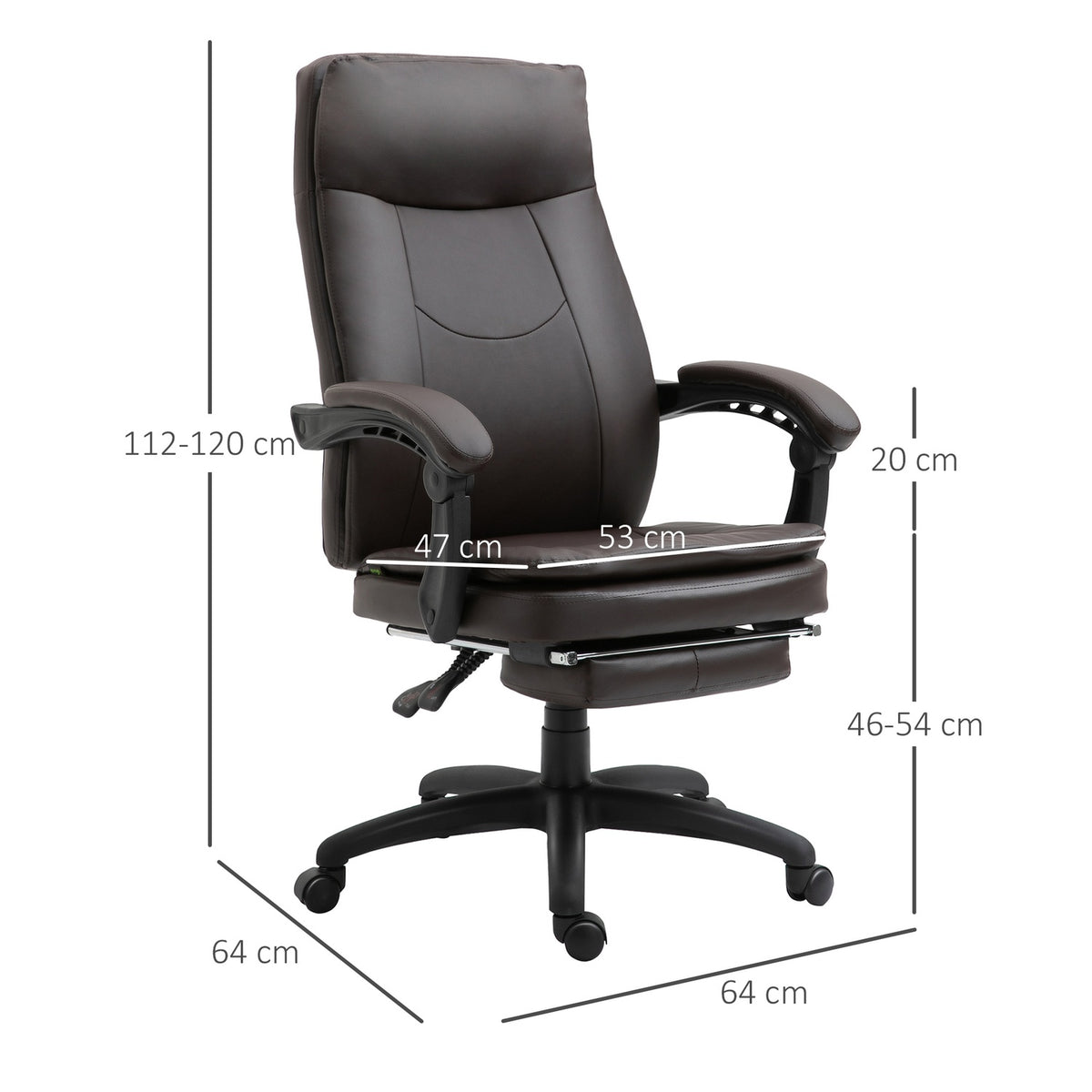 Swivel Office Chair, Executive Chair, Ergonomic With Footrest, Padded Backrest, Brown, 64X64X112-120Cm