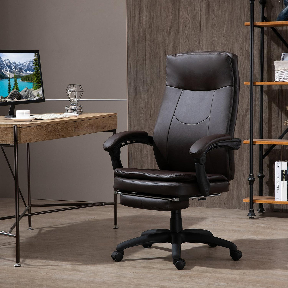Swivel Office Chair, Executive Chair, Ergonomic With Footrest, Padded Backrest, Brown, 64X64X112-120Cm