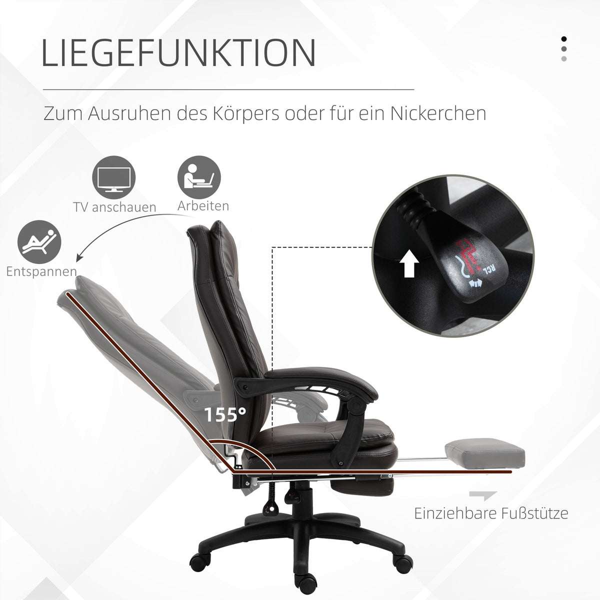 Swivel Office Chair, Executive Chair, Ergonomic With Footrest, Padded Backrest, Brown, 64X64X112-120Cm
