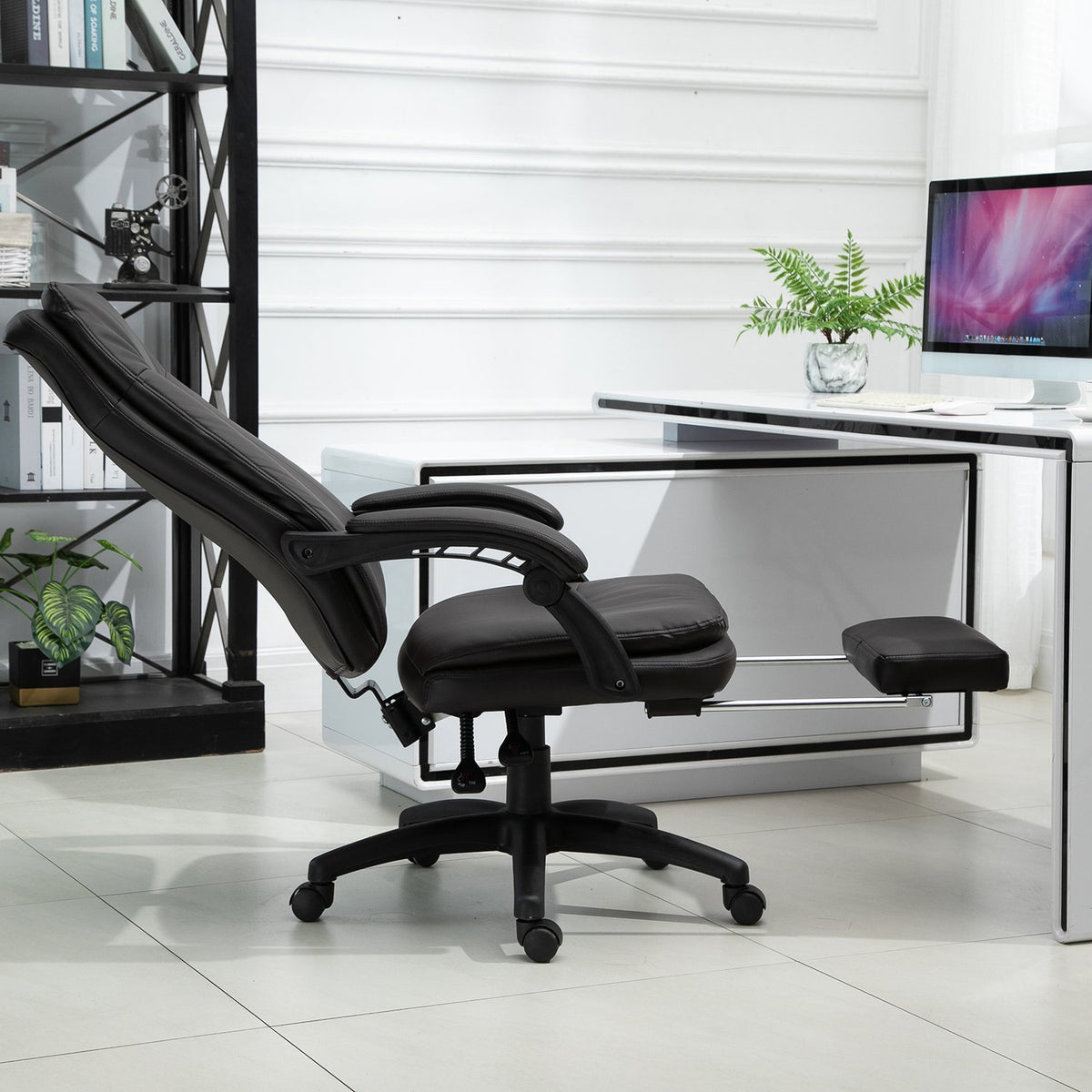 Swivel Office Chair, Executive Chair, Ergonomic With Footrest, Padded Backrest, Brown, 64X64X112-120Cm