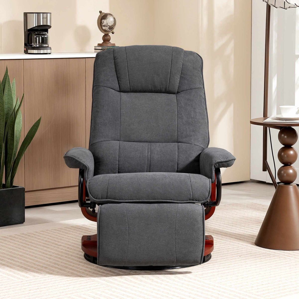 Swivel Recliner Chair, Linen-Look, Footrest, Gray