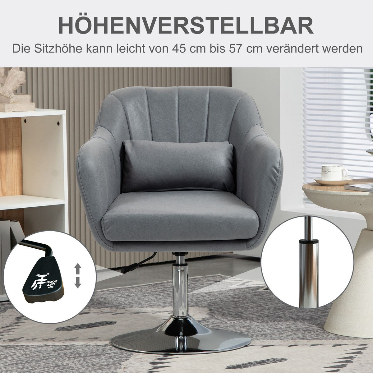 Swivel chair, height-adjustable office chair, polyester, metal, 60 x 60 x 79-91 cm, dark grey