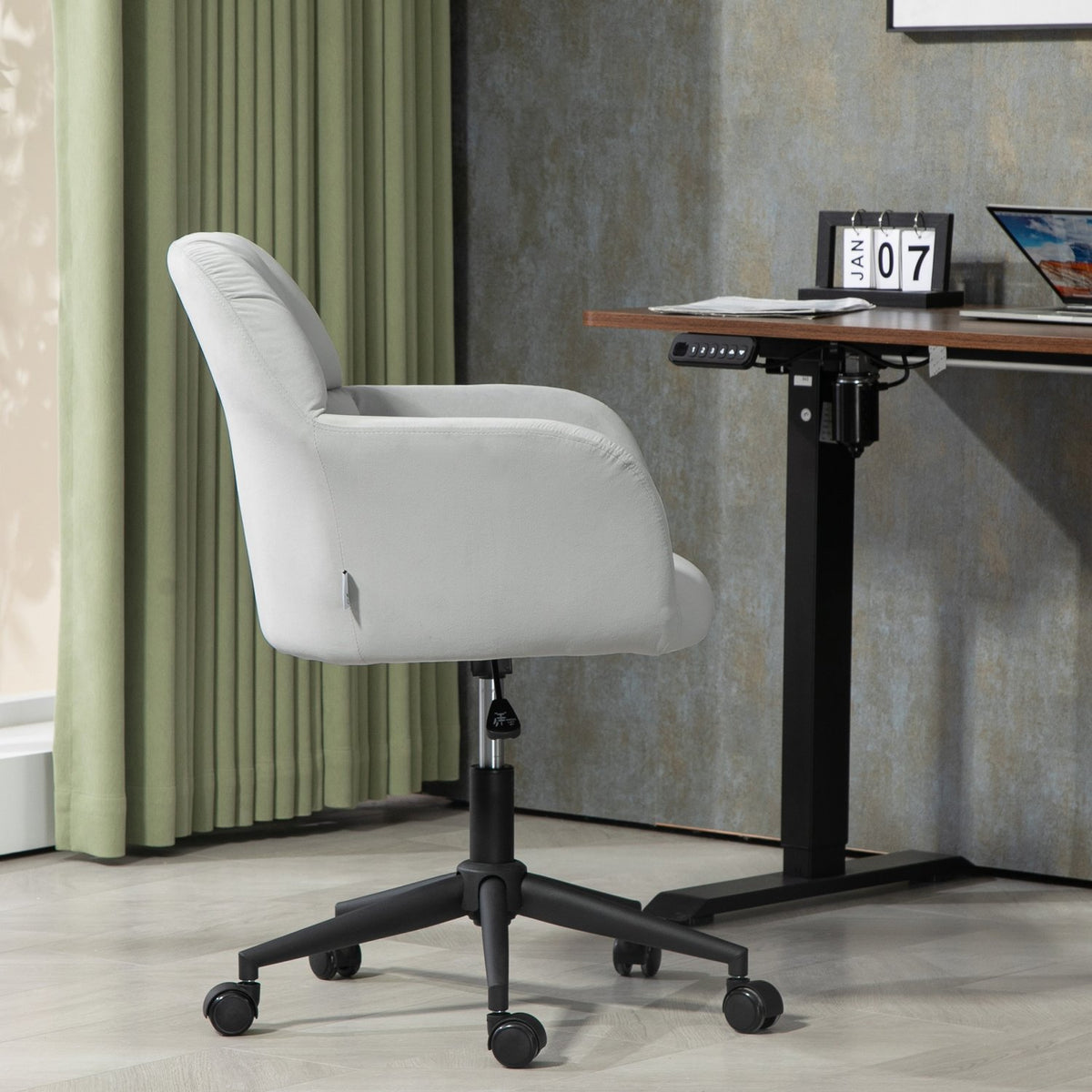 Swivel chair living room, height-adjustable modern office chair, desk chair with armrest, velvet look, up to 120kg, light gray