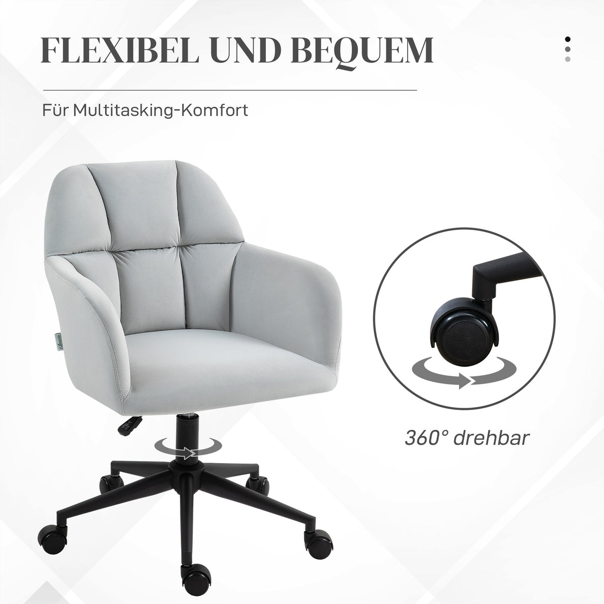 Swivel chair living room, height-adjustable modern office chair, desk chair with armrest, velvet look, up to 120kg, light gray