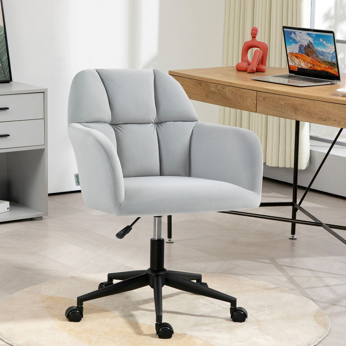 Swivel chair living room, height-adjustable modern office chair, desk chair with armrest, velvet look, up to 120kg, light gray