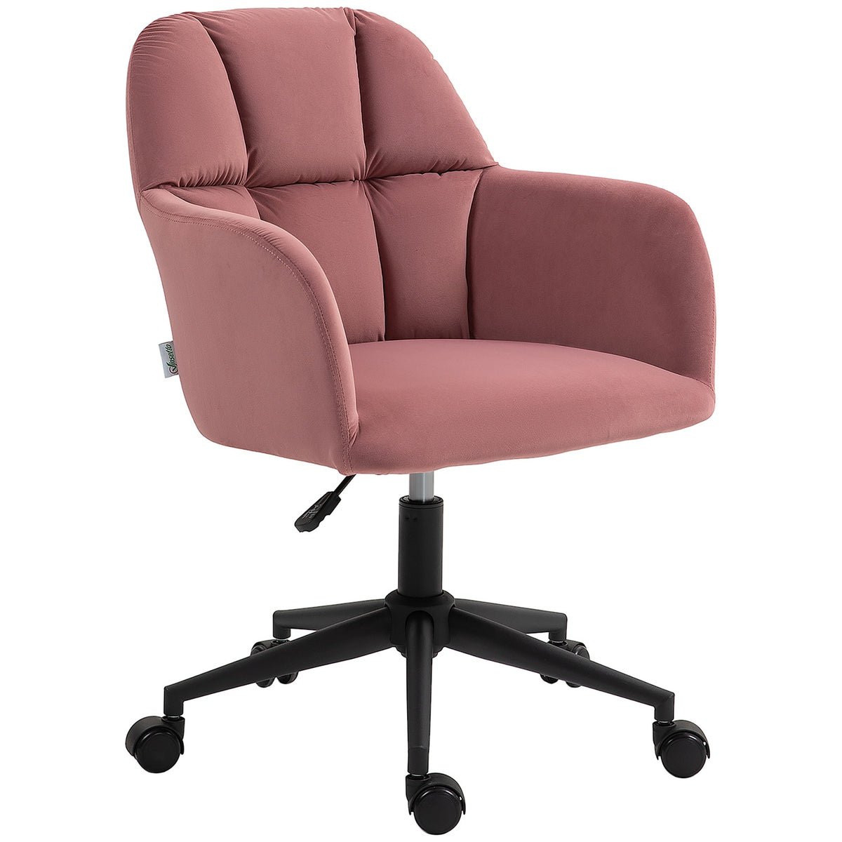Swivel chair living room, modern office chair, height-adjustable desk chair with armrests, velvet look, up to 120kg, pink