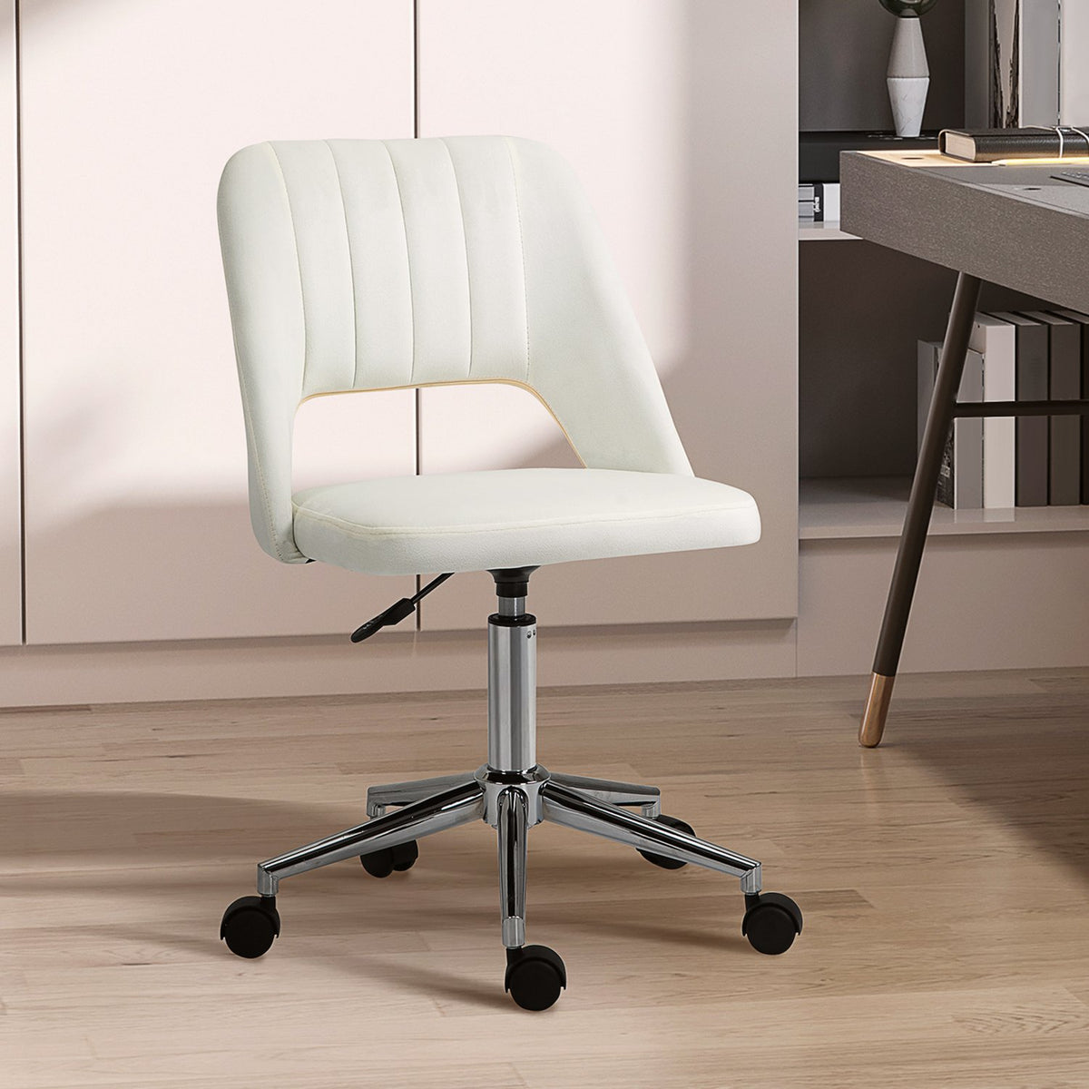 Swivel chair living room, office chair small, height-adjustable desk chair, beige