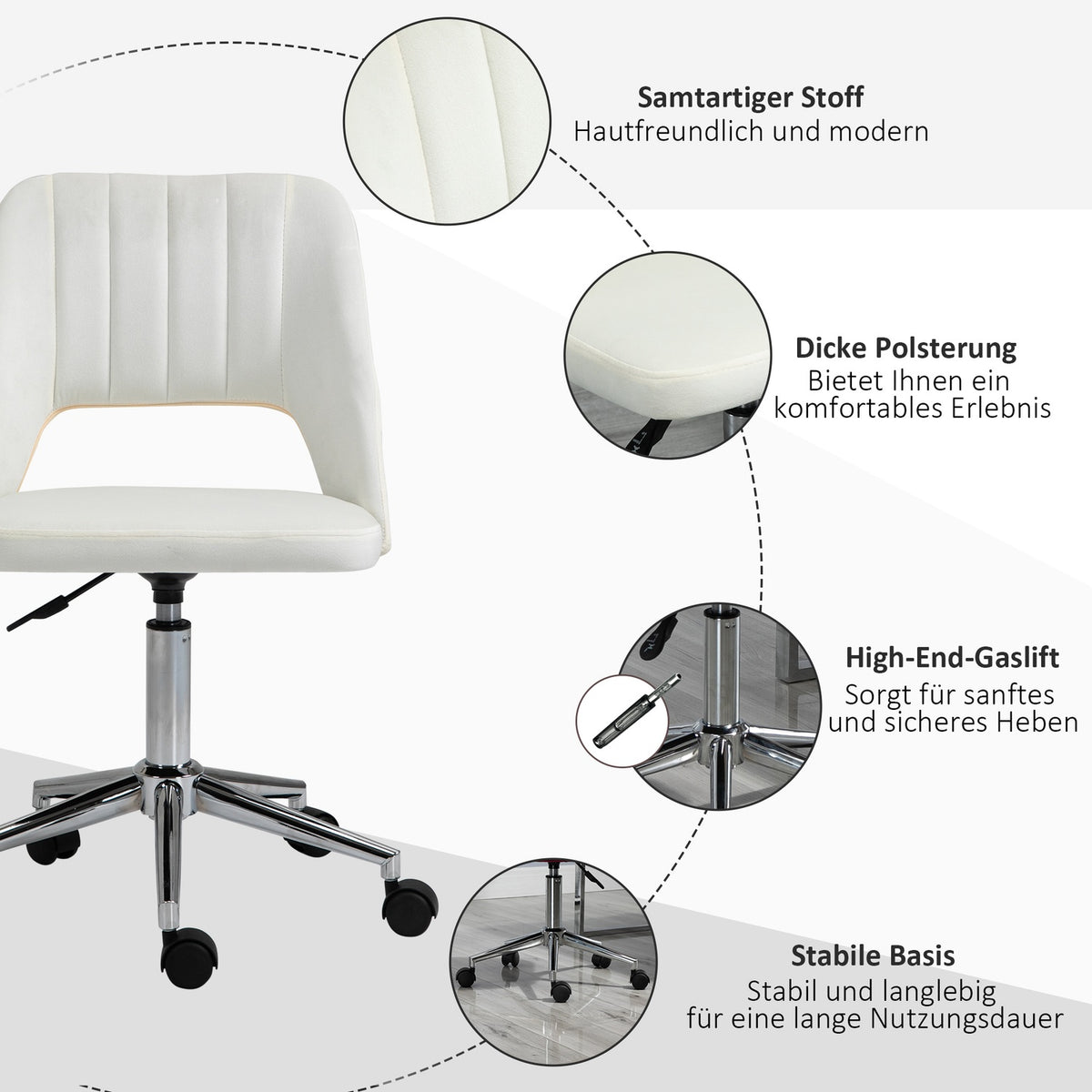 Swivel chair living room, office chair small, height-adjustable desk chair, beige