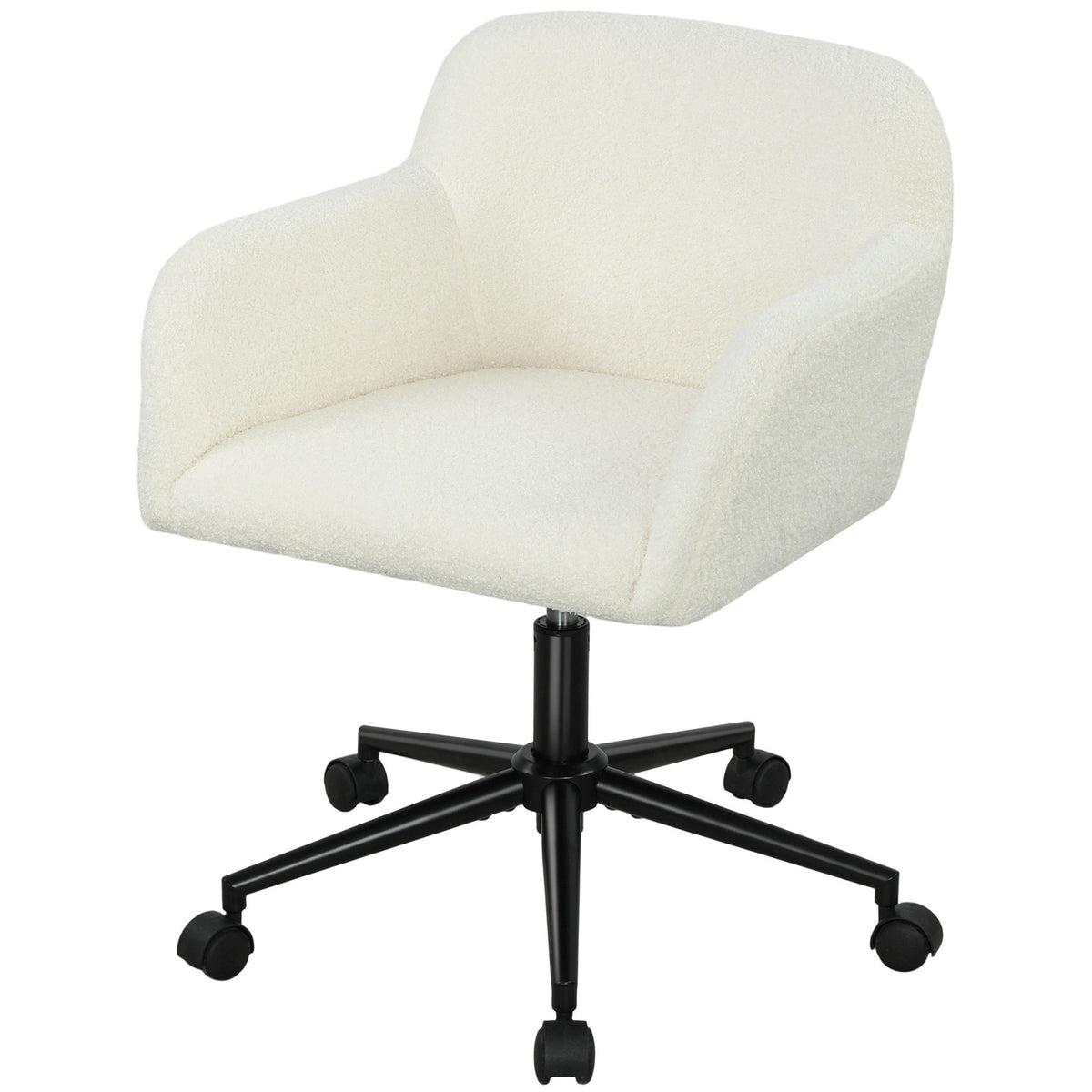 Swivel office chair with casters, desk chair, fleece fabric, foam, height-adjustable, home office, cream white