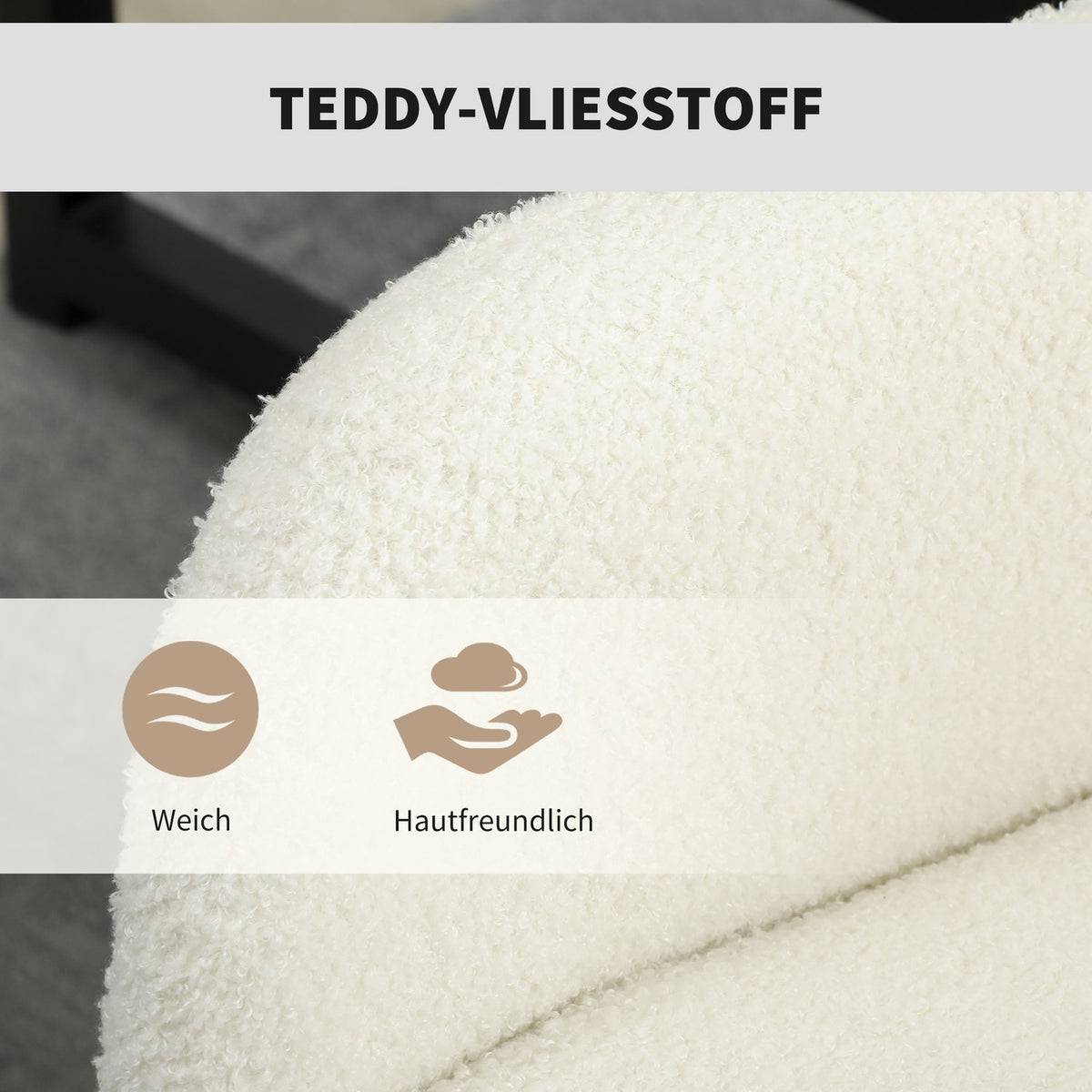Swivel office chair with casters, desk chair, fleece fabric, foam, height-adjustable, home office, cream white